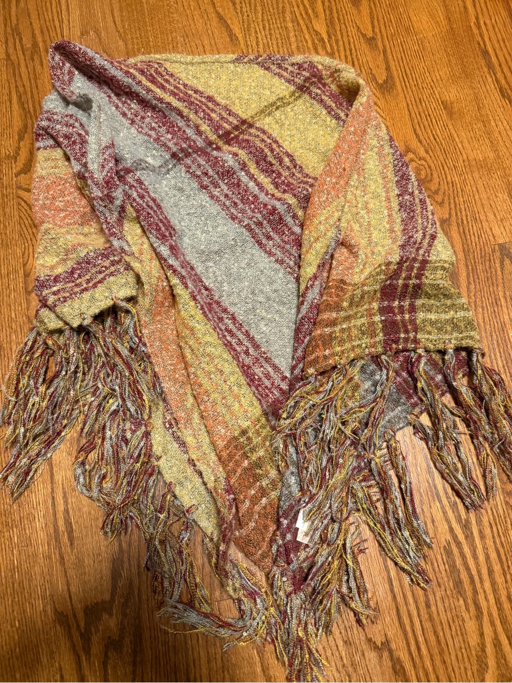 Altar'd State plaid wrap with fringe fall colors